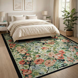 Vintage Floral Area Rug with Pink Roses and Greenery