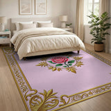 Pink Rose Gold Ornate Floral Vintage Area Rug