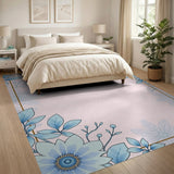 Blue Floral Frame Pink Area Rug