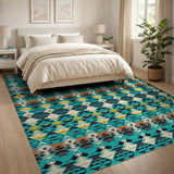 Teal Geometric Southwestern Woven Rug