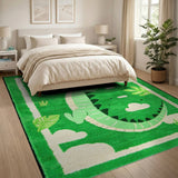 Playful Green Crocodile Kids Cartoon Area Rug