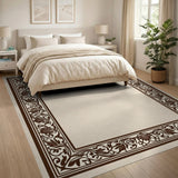 Ornate Floral Border Cream Area Rug