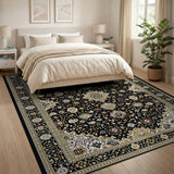 Opulent Black Gold Traditional Persian Area Rug