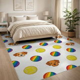 Cartoon Puppy and Tennis Ball Kids Area Rug