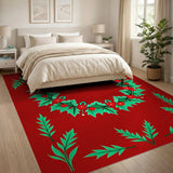 Multi-color and Patterns Festive Holly Wreath Red Area Rug