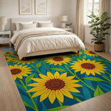 Floral Vintage Yellow Vibrant Sunflower Field Area Rug