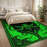ODIKA Washable Cthulhu Neon Green Gothic Area Rug - Low Pile Non-Slip & Pet Friendly