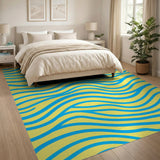 Sunny Yellow with Vibrant Blue Waves Area Rug