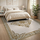 Ornate Gold Filigree Medallion Area Rug