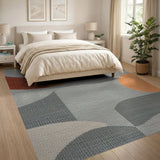 Modern Geometric Abstract Orange Grey Area Rug