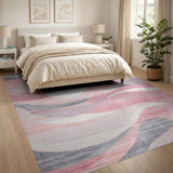 Abstract Area Pink Wavy Pink Grey Abstract Area Rug