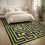 Yellow Navy Blue Maze Labyrinth Area Rug