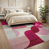 Pink Vibrant Pink Geometric Abstract Area Rug