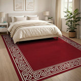 Elegant Red Area Rug with Ornate White Border