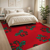 Festive Red Holly Leaf Area Rug