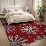Red Festive Red Snowflake Geometric Area Rug