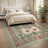 Ornate Green Pink Floral Persian Area Rug