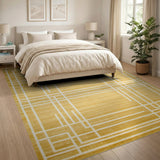 Yellow Geometric Grid Area Rug