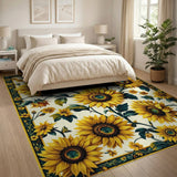 ODIKA Vintage Sunflower Washable Area Rug - Low Pile Non-Slip Floral Carpet