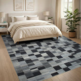 Modern Grey Geometric Patchwork Area Rug