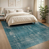 Teal Distressed Grid Vintage Area Rug