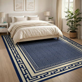 Geometric Modern Navy Blue Greek Key Geometric Area Rug