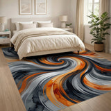 Dynamic Orange Swirl Abstract Area Rug