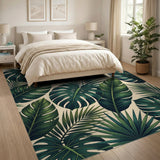 Green Lush Green Monstera and Palm Leaf Area Rug