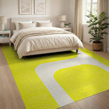 Vibrant Yellow Geometric Area Rug with White Curves