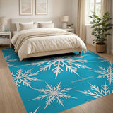Blue and Teal Teal Snowflake Pattern Area Rug