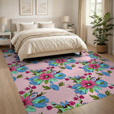 Vibrant Pink Blue Floral Pattern Area Rug