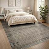 Modern Grey Grid Stripe Area Rug