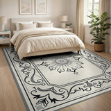 Ornate Grey Sunburst Floral Medallion Rug