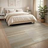 Beige Woven Geometric Stripe Area Rug