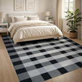Black White Gingham Check Rustic Farmhouse Area Rug