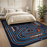 Blue Race Track Geometric Area Rug