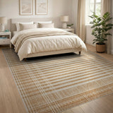 Geometric Modern Beige and Neutral Beige Plaid Woven Area Rug