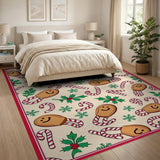Festive Gingerbread Men Candy Cane Holiday Rug