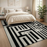 Bold Black White Geometric Maze Geometric Modern Rug