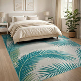 Blue and Teal Palm Leaf Coastal Area Rug