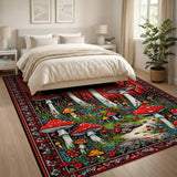 Red Mushroom Forest Tapestry Area Rug