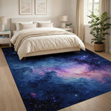 Washable Cosmic Galaxy Nebula Area Rug - Deep Blue & Purple Low Pile