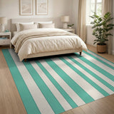 Teal Cream Vertical Striped Area Rug