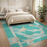 Coastal Beach Blue and Teal Teal Seashell Starfish Coastal Area Rug
