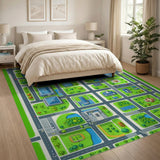 Cartoon City Map Area Rug - Vibrant Top-Down View