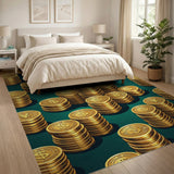 ODIKA Washable Gold Coin Money Print Area Rug - Low Pile Non-Slip Decor