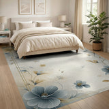 Beige Floral Vintage Area Rug with Gold Frame