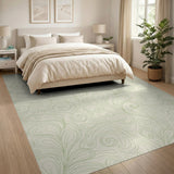 Elegant Green Swirl on Beige Area Rug