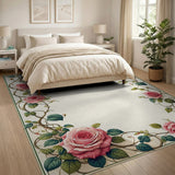 ODIKA Romantic Pink Rose Floral Washable Area Rug, Low Pile Non-Slip Vintage Carpet