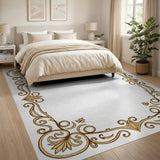 Traditional Persian Gold and Silver Ornate Gold Filigree Border Area Rug